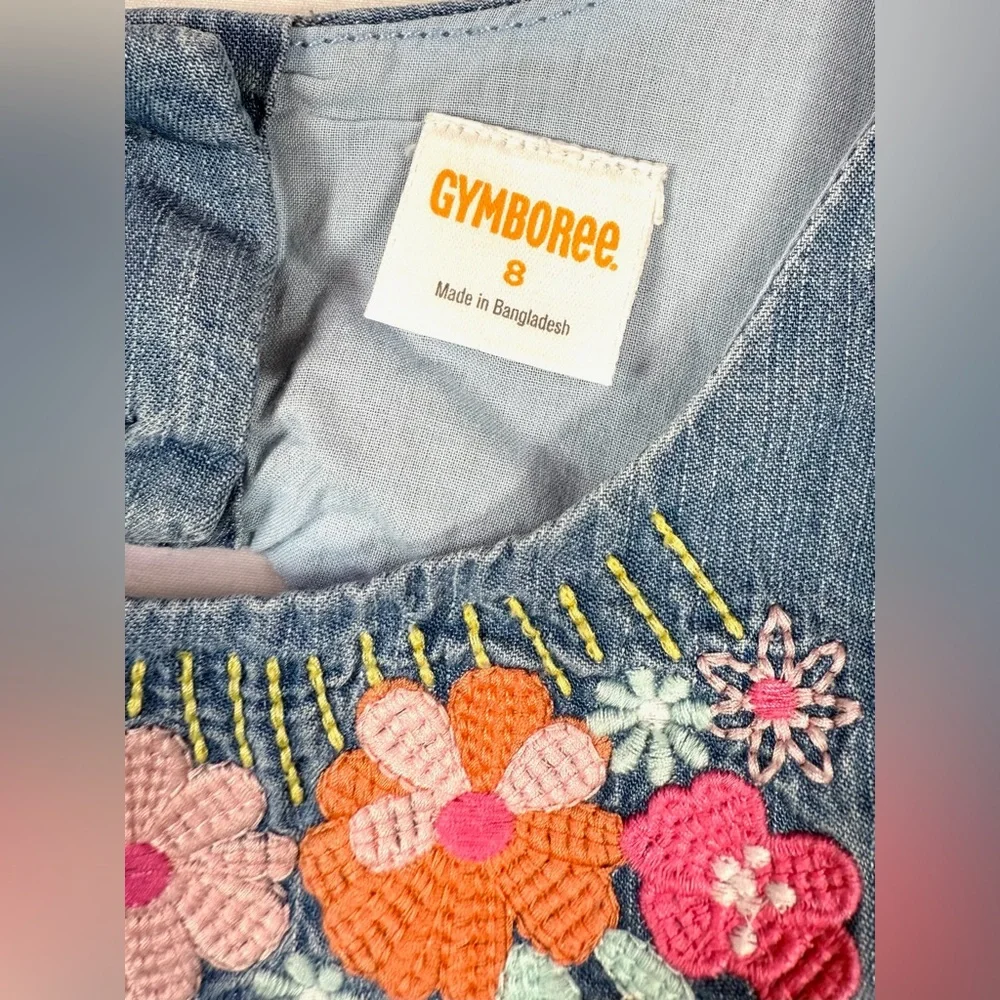 GYMBOREE Girls’ Chambray Floral Embroidered Western Tunic‎ Top Bohemian Size 8